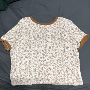 No Boundaries Cream and Brown Short Sleeve Boxy Crop Top
